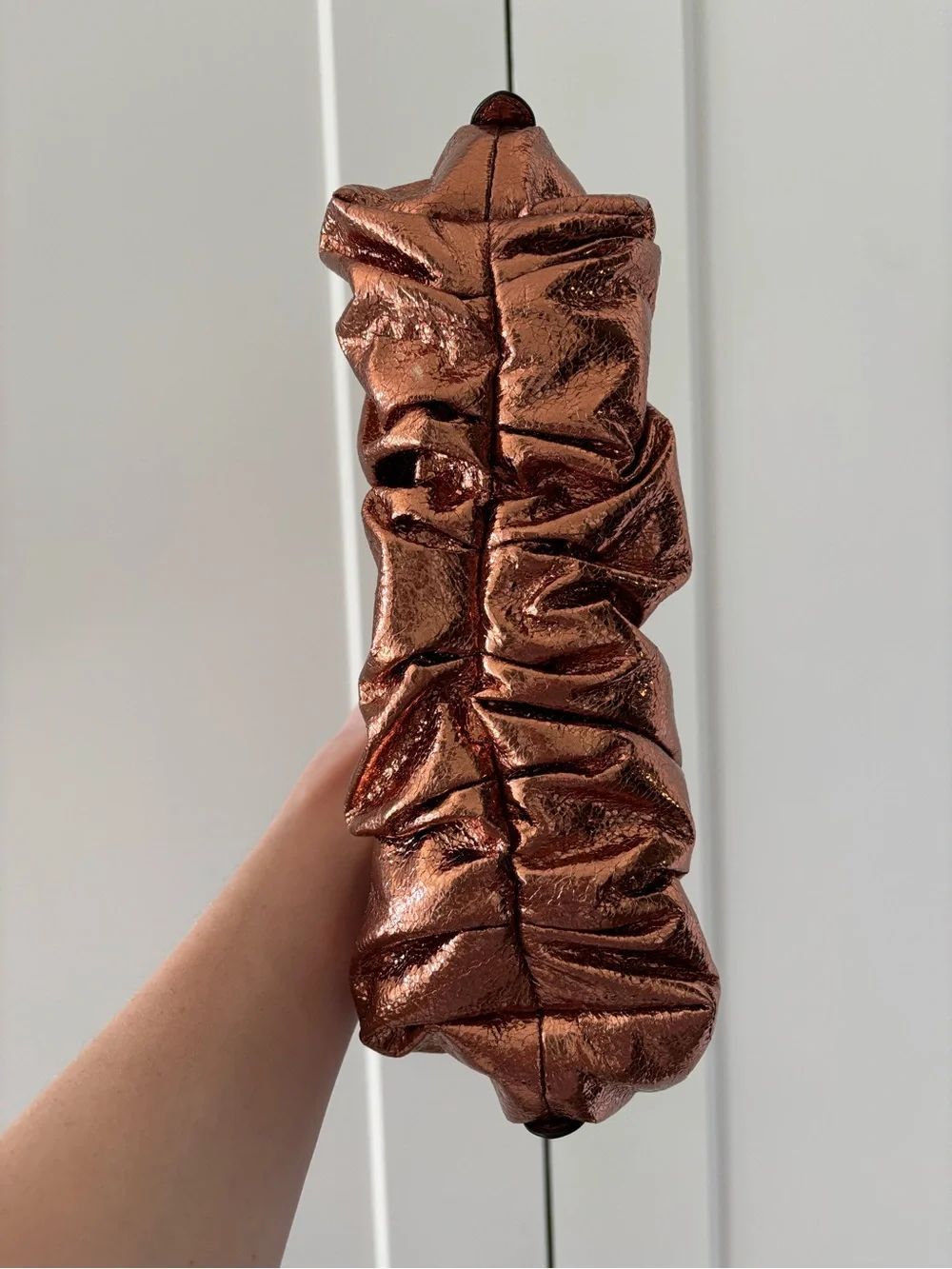 Rebecca Minkoff Copper Ruched Metallic Zip Clutch Bag